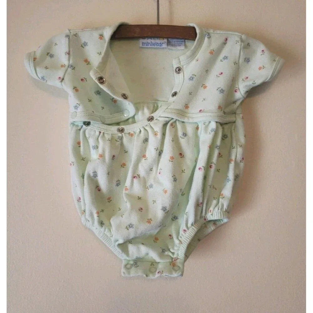 Miniwear 3/6 Months Onesy Y2K Vintage 2000s Mint Green Small Flower Design EUC